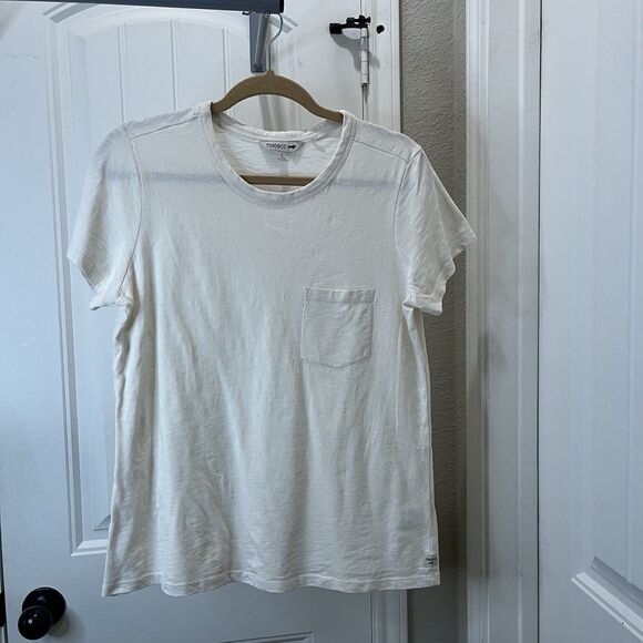 Toad & Co Primo T-Shirt Womens Size S Ivory Organic Cotton Logo Short Sleeve Top - Picture 1 of 9